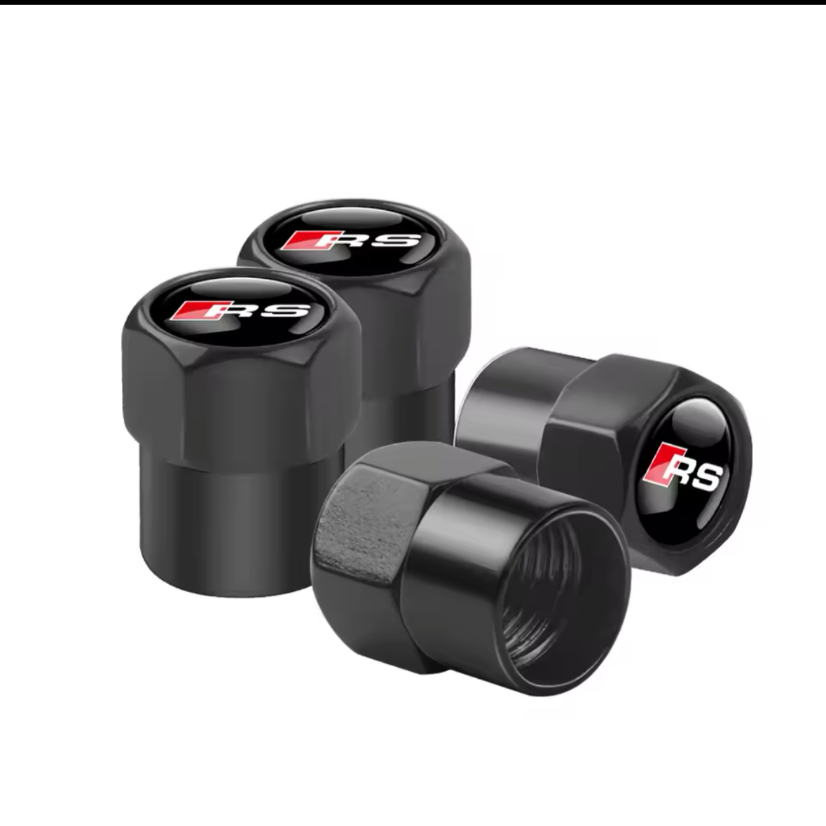 4X Audi RS Black Dust Caps Audi Logo Valve Caps For All Audi Cars