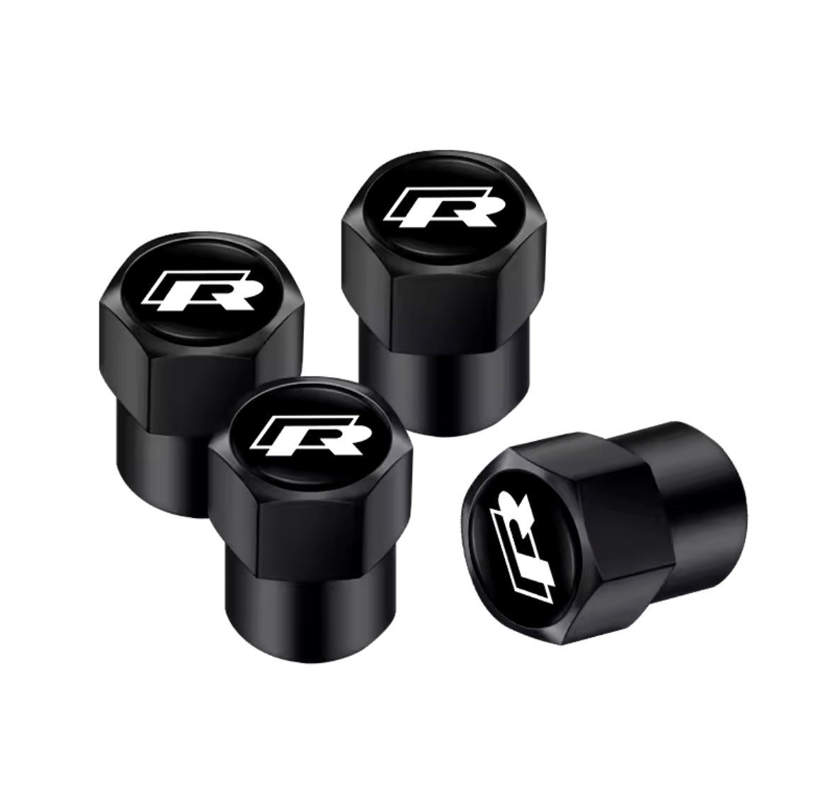 4X R Black Dust Valve Caps For Volkswagon VW Golf R Cars