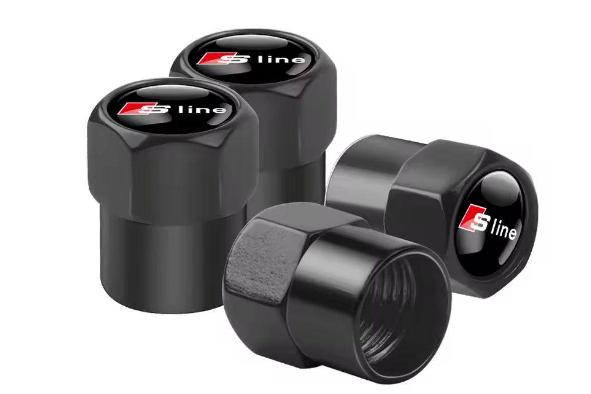 4X Audi S-Line Black Dust Caps Audi Logo Valve Caps For All Audi Cars