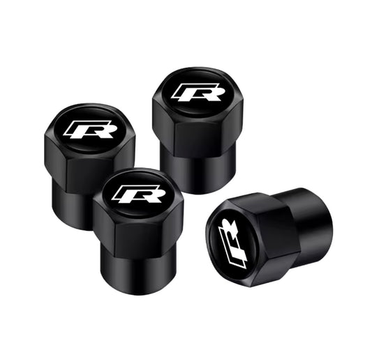 4X R Black Dust Valve Caps For Volkswagon VW Golf R Cars