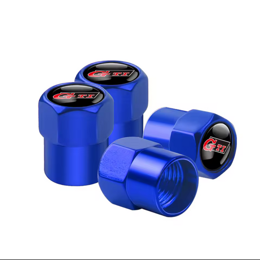 4X GTI Blue New Style Dust Valve Caps For Volkswagon VW Golf GTI Cars